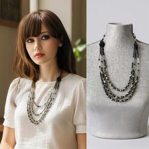 BOUTIQUE Black Faceted Crystal Beaded Handcrafted Necklace R $198